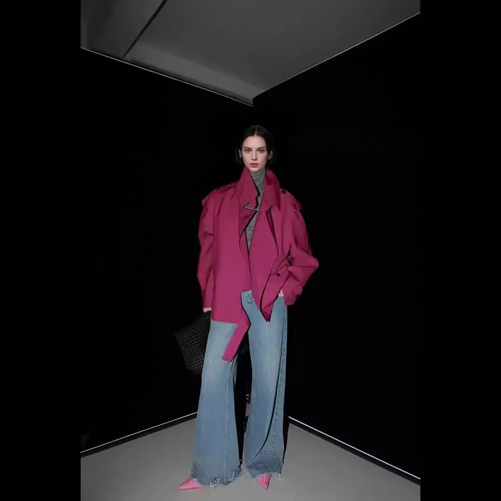 Loose Wide Retro British Trench Coat - Bag