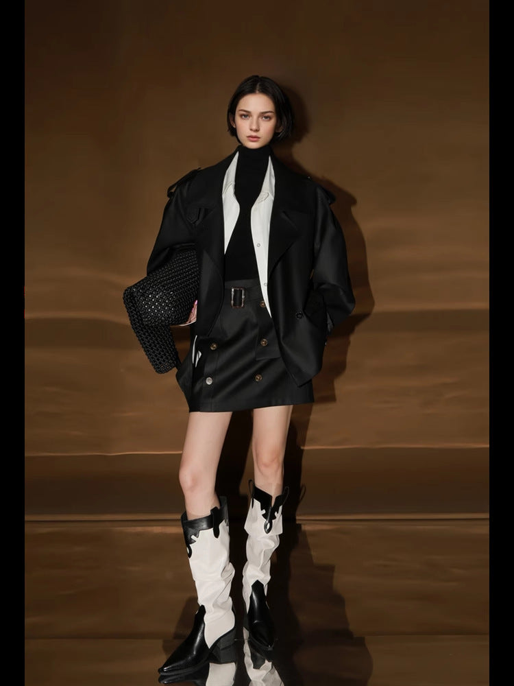 Loose Wide Retro British Trench Coat - Black / M - Bag