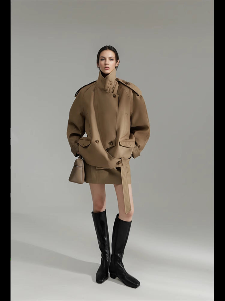 Loose Wide Retro British Trench Coat - Khaki / M - Bag