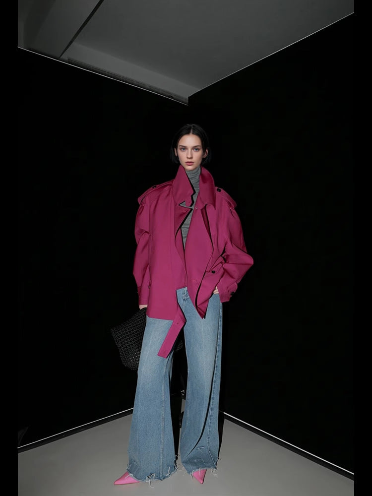 Loose Wide Retro British Trench Coat - Rose Pink / M - Bag