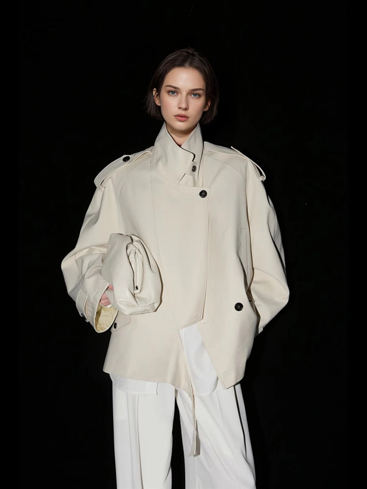 Loose Wide Retro British Trench Coat - White Fox / M - Bag
