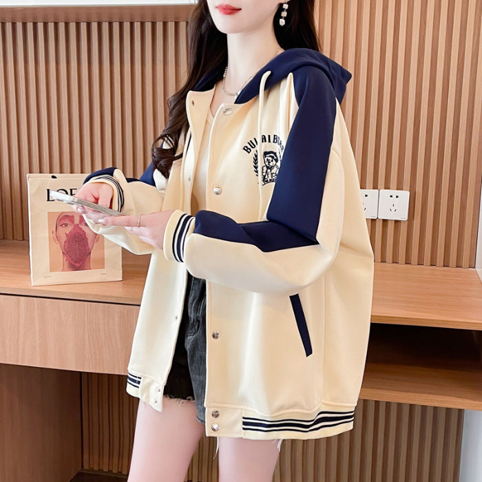 Loose Casual Cartoon Embroidered Baseball Sweater for Soulmates & Friends | same ANTHEM - Beige / L - Jacket