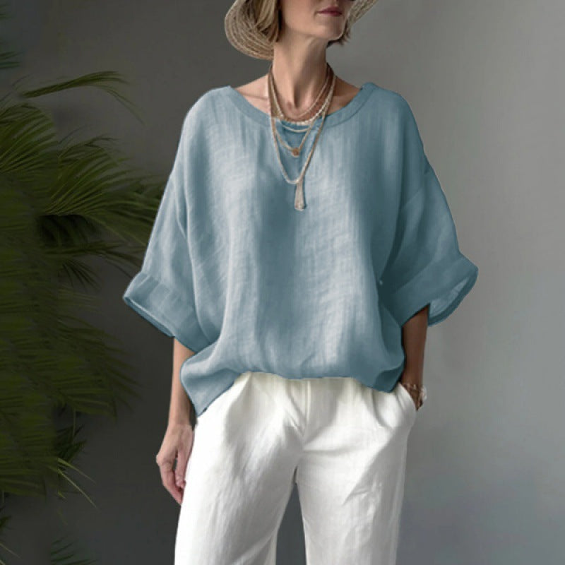 Loose Casual Elegance – Women’s Round Neck Shirt | same ANTHEM