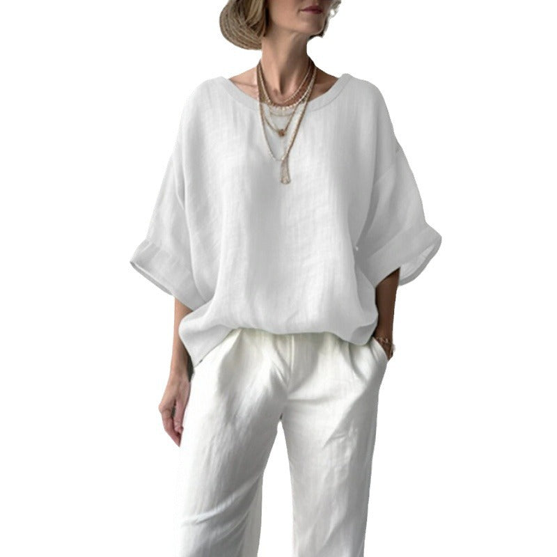 Loose Casual Elegance – Women’s Round Neck Shirt | same ANTHEM