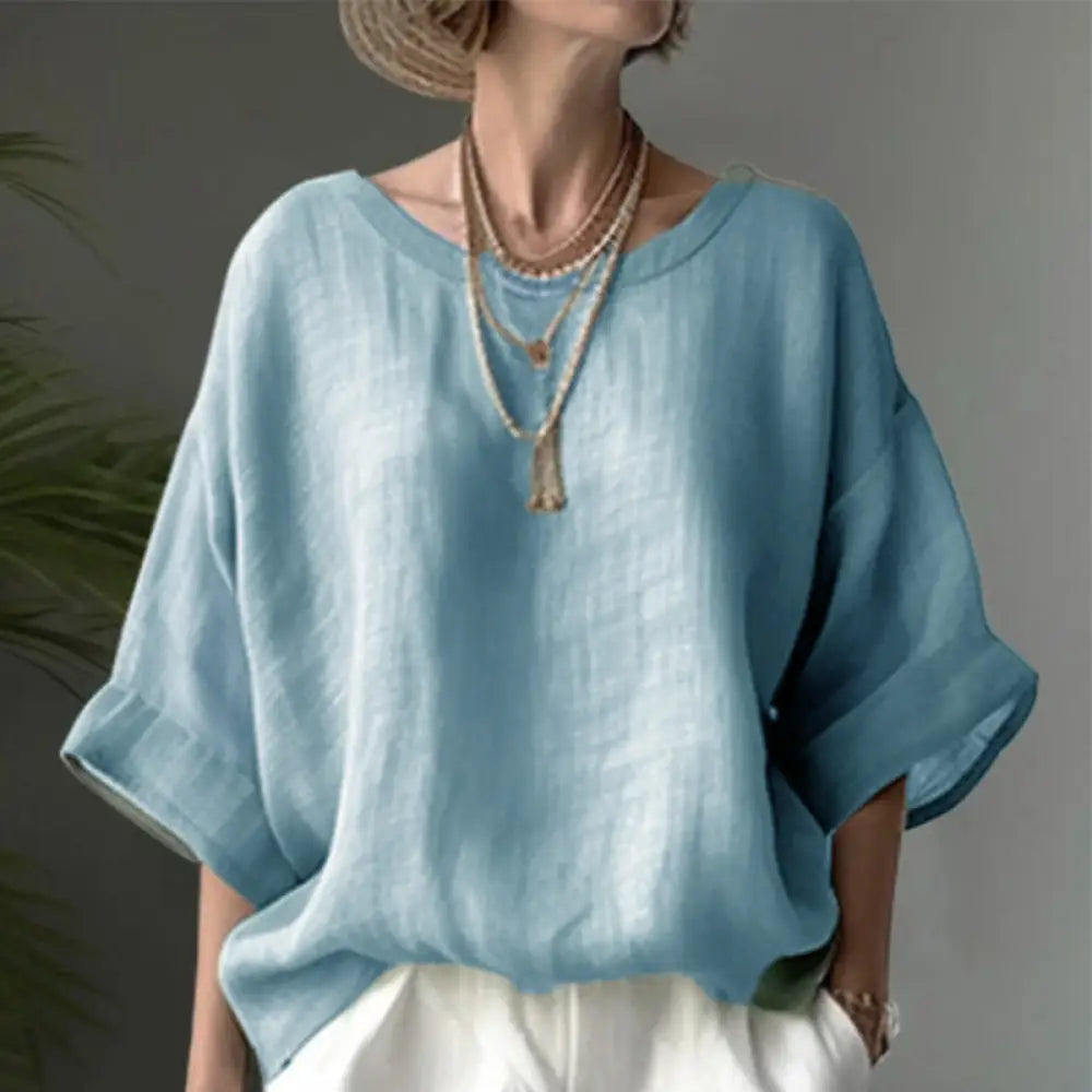 Loose Casual Elegance – Women’s Round Neck Shirt | same ANTHEM
