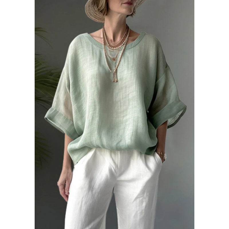 Loose Casual Elegance – Women’s Round Neck Shirt | same ANTHEM