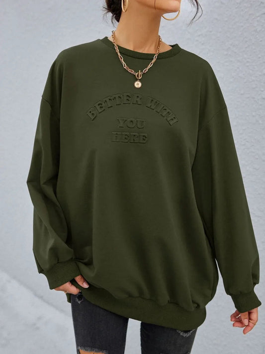 Loose Casual Letter Sweatshirt | Soulmate Style | same ANTHEM Women’s Tops - Black Forest / M