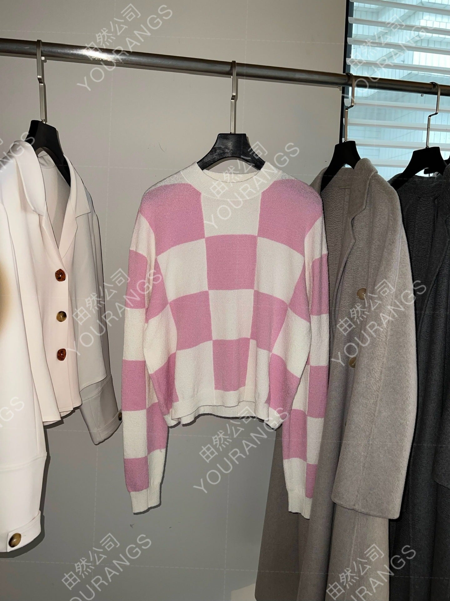 Loose Casual Organic Cotton Plaid Sweater for Soulmates | same ANTHEM - Pink And White Plaid / L