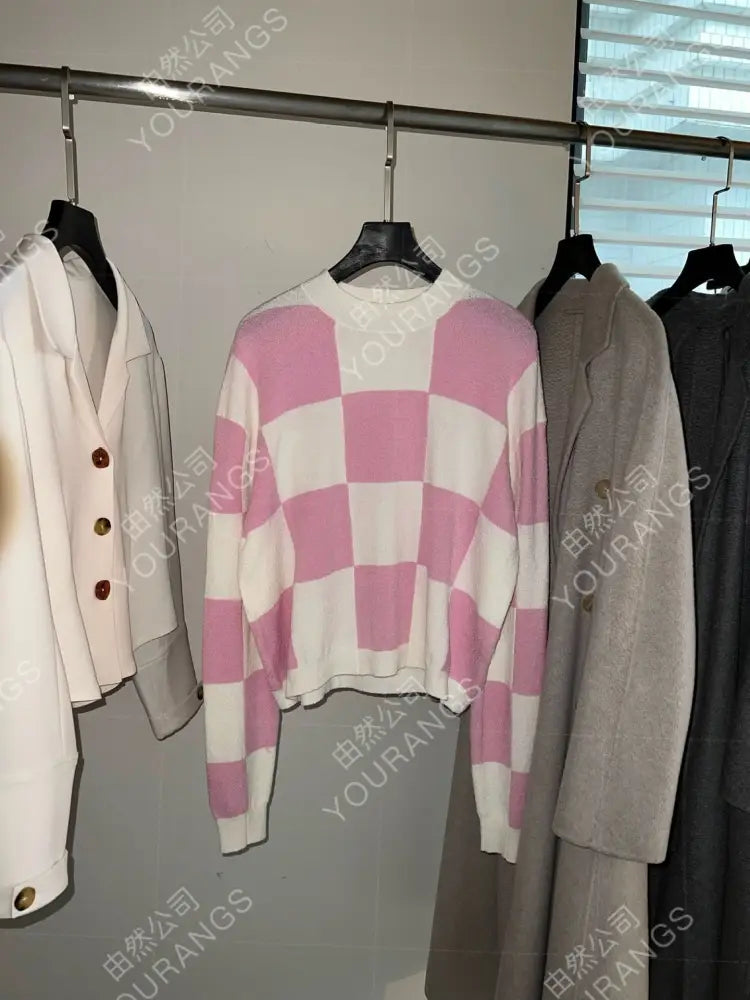 Loose Casual Organic Cotton Plaid Sweater for Soulmates | same ANTHEM - Pink And White Plaid / L