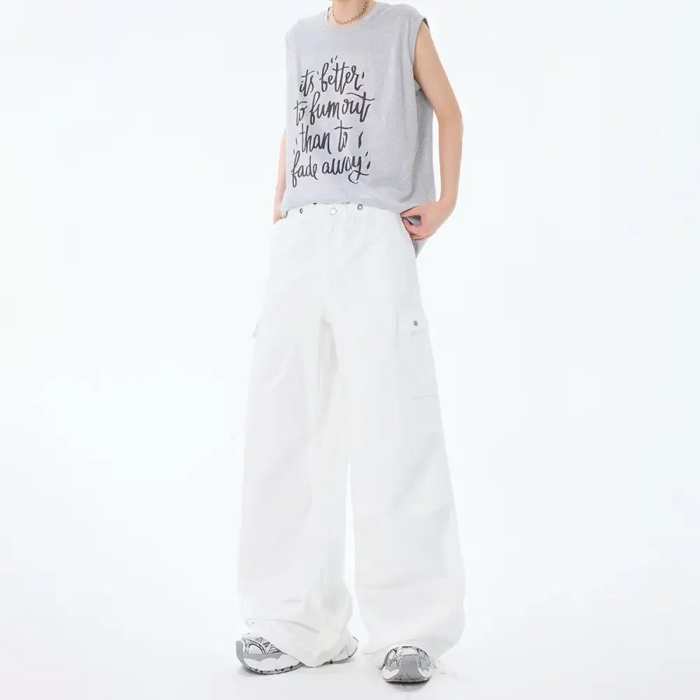 Loose Denim Multi-Pocket Straight Leg Pants | same ANTHEM. - White / XS