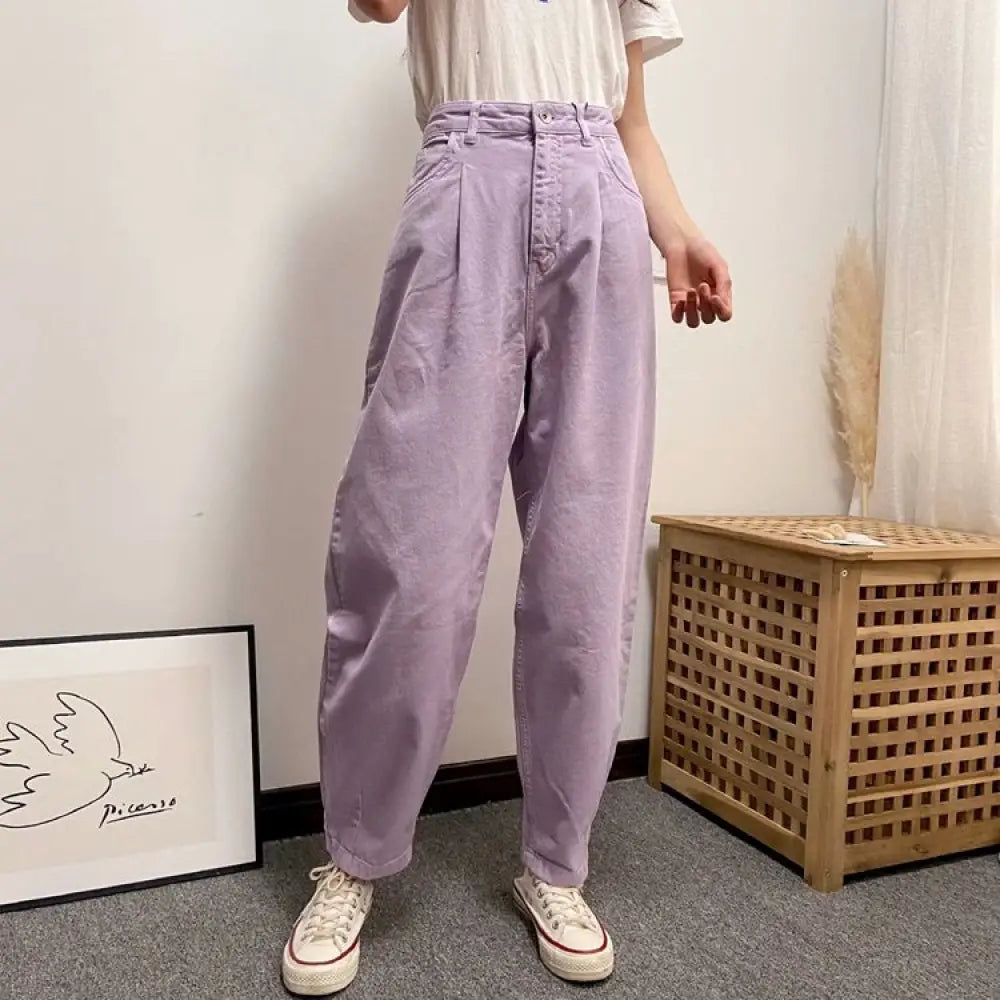 Loose Pleated Purple Denim Pants – Casual Chic | same ANTHEM - Purple / L - Pants