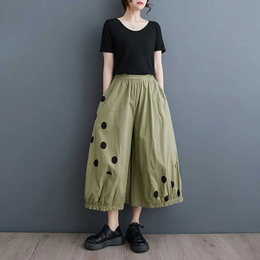 Loose Printed Wide Leg Nine Quarter Pants | Japanese Casual Style | same ANTHEM - green / one size