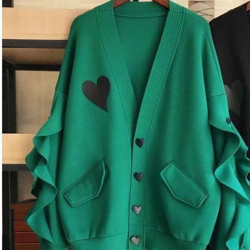 Loose Ruffled Bat Sleeve Cardigan – dreamy soulmate streetwear | same ANTHEM. - green / L