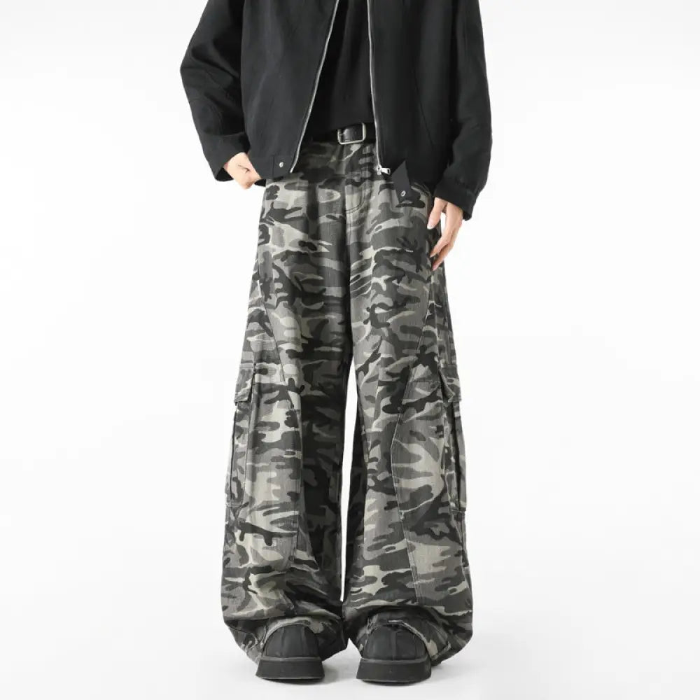 Loose Washed Wide Leg Grey Camo Pants – same ANTHEM Soulmate Streetwear
