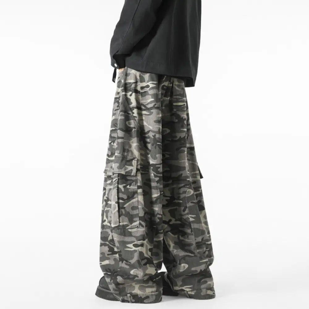 Loose Washed Wide Leg Grey Camo Pants – same ANTHEM Soulmate Streetwear