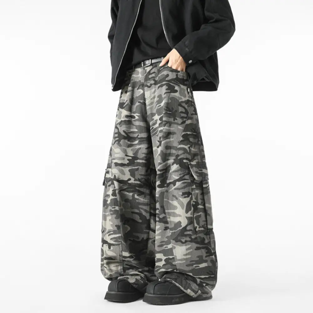 Loose Washed Wide Leg Grey Camo Pants – same ANTHEM Soulmate Streetwear