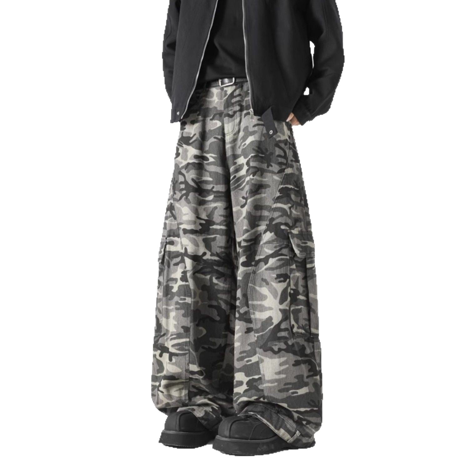 Loose Washed Wide Leg Grey Camo Pants – same ANTHEM Soulmate Streetwear
