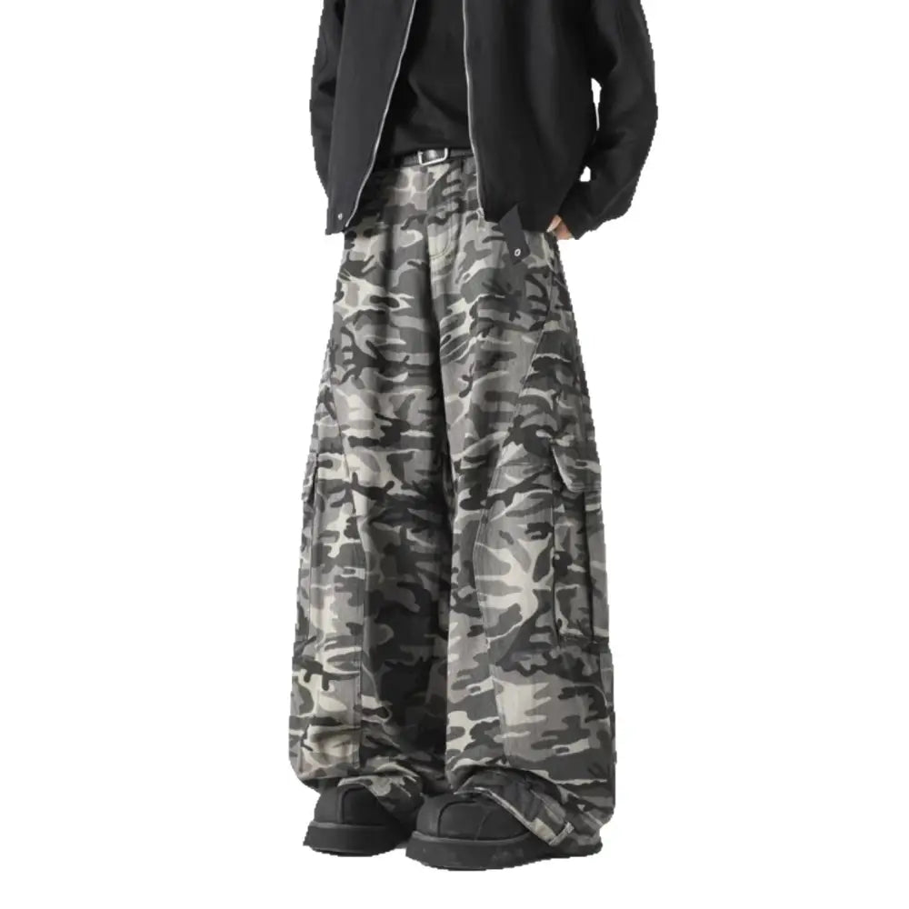 Loose Washed Wide Leg Grey Camo Pants – same ANTHEM Soulmate Streetwear