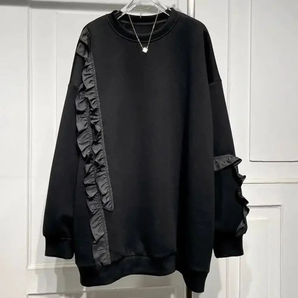 Lotus Edge Brushed Sweater – dreamy soulmate streetwear | same ANTHEM. - Black Plush / L