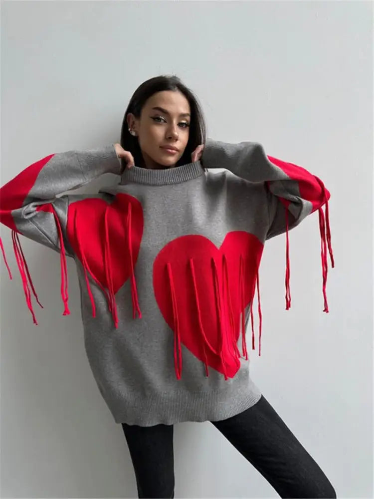 Love Tassel Sweater – Cute Chic Autumn & Winter Streetwear | same ANTHEM - gray / S