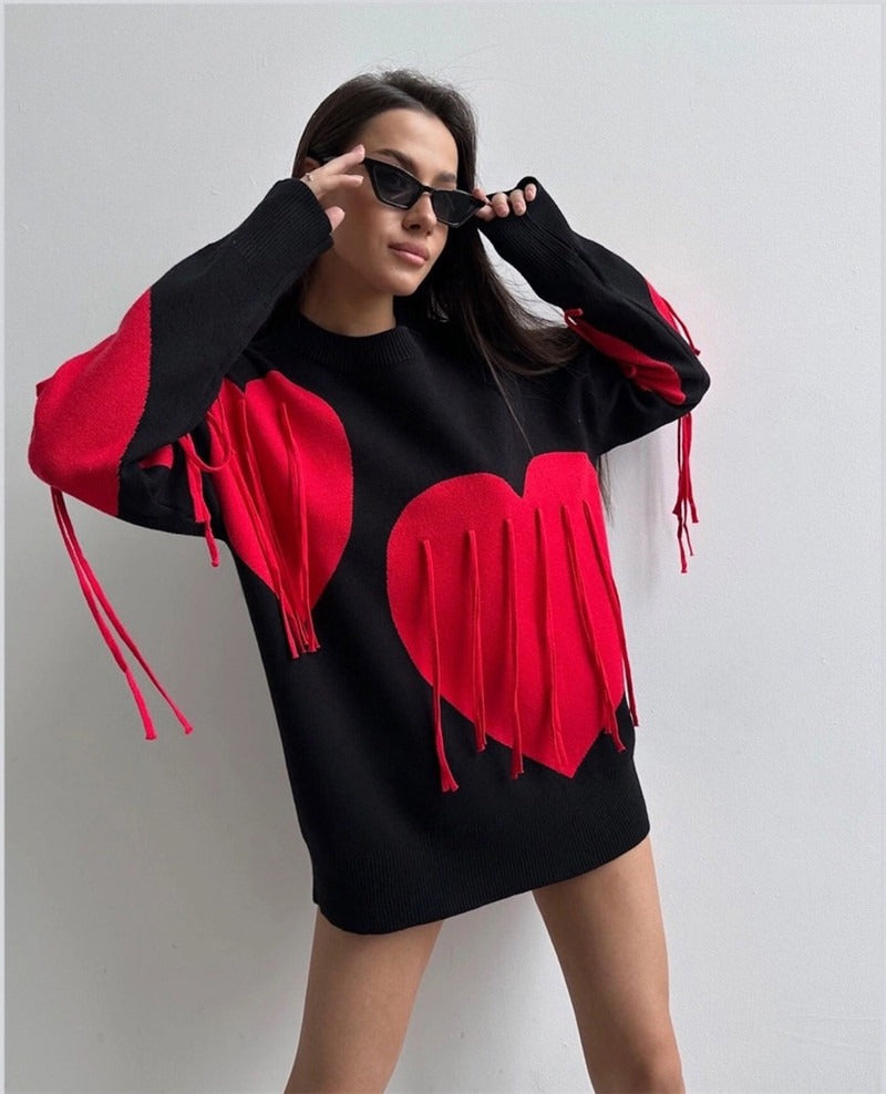 Love Tassel Sweater – Cute Chic Autumn & Winter Streetwear | same ANTHEM - black / S