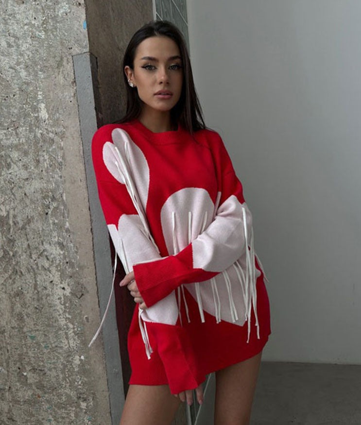 Love Tassel Sweater – Cute Chic Autumn & Winter Streetwear | same ANTHEM - red / S