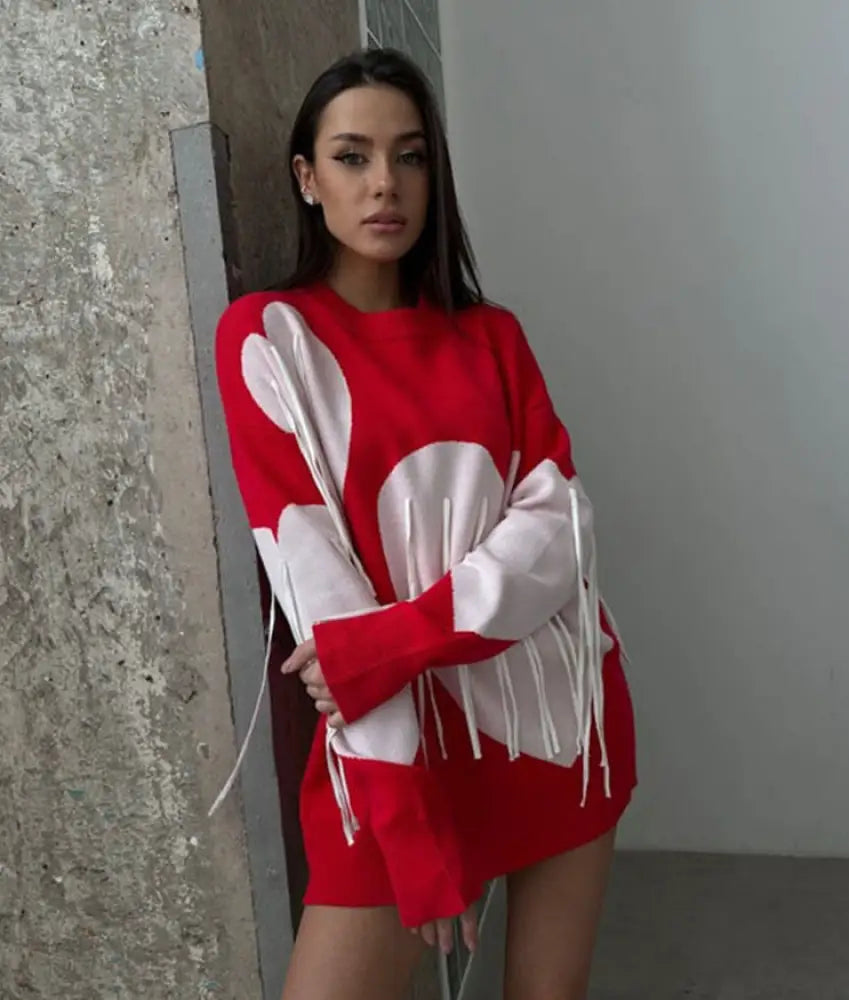 Love Tassel Sweater – Cute Chic Autumn & Winter Streetwear | same ANTHEM - red / S