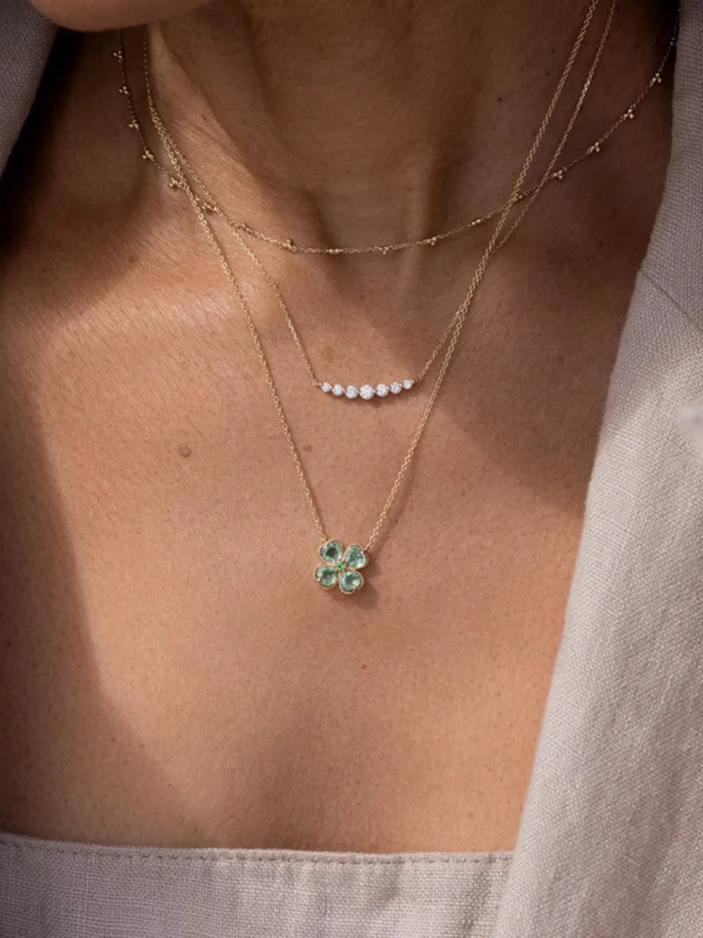 Lucky Clover Pendant Necklace – Stainless Steel & Zircon | same ANTHEM. - Green / One Size