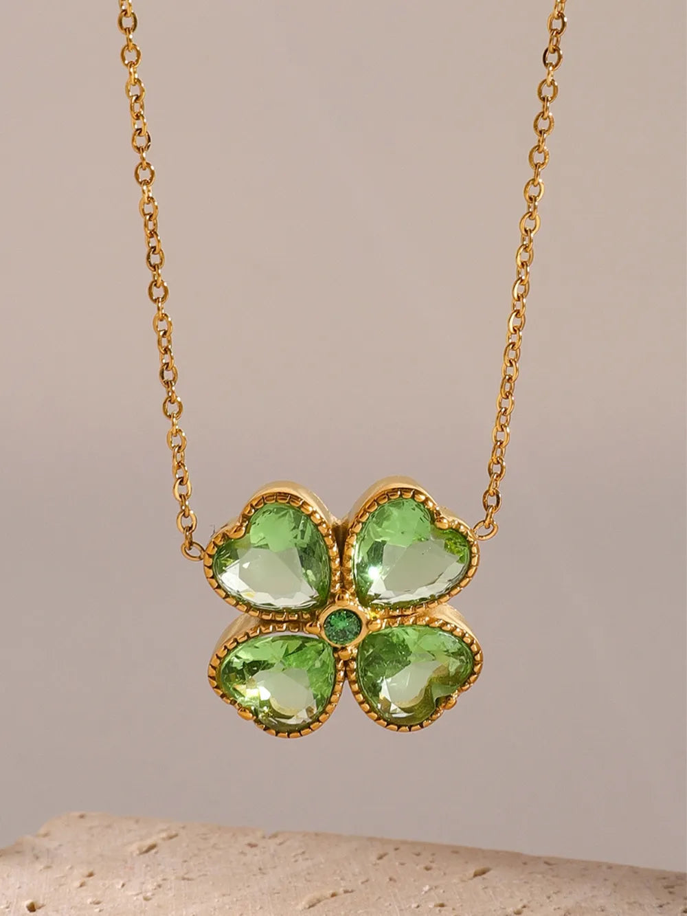 Lucky Clover Pendant Necklace – Stainless Steel & Zircon | same ANTHEM. - Green / One Size