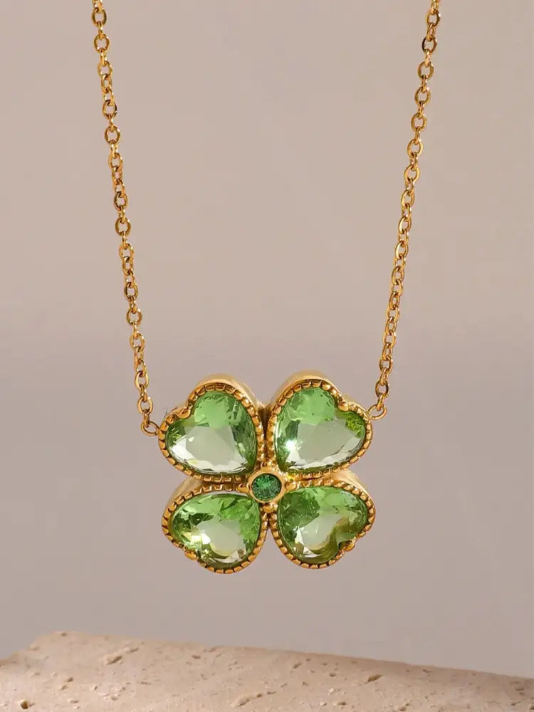 Lucky Clover Pendant Necklace – Stainless Steel & Zircon | same ANTHEM. - Green / One Size