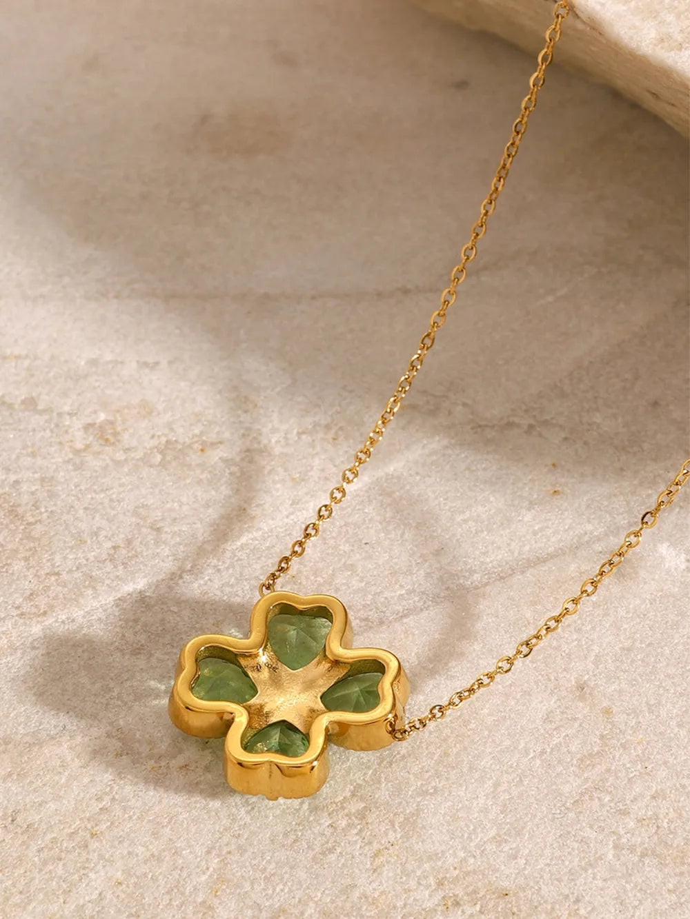 Lucky Clover Pendant Necklace – Stainless Steel & Zircon | same ANTHEM. - Green / One Size