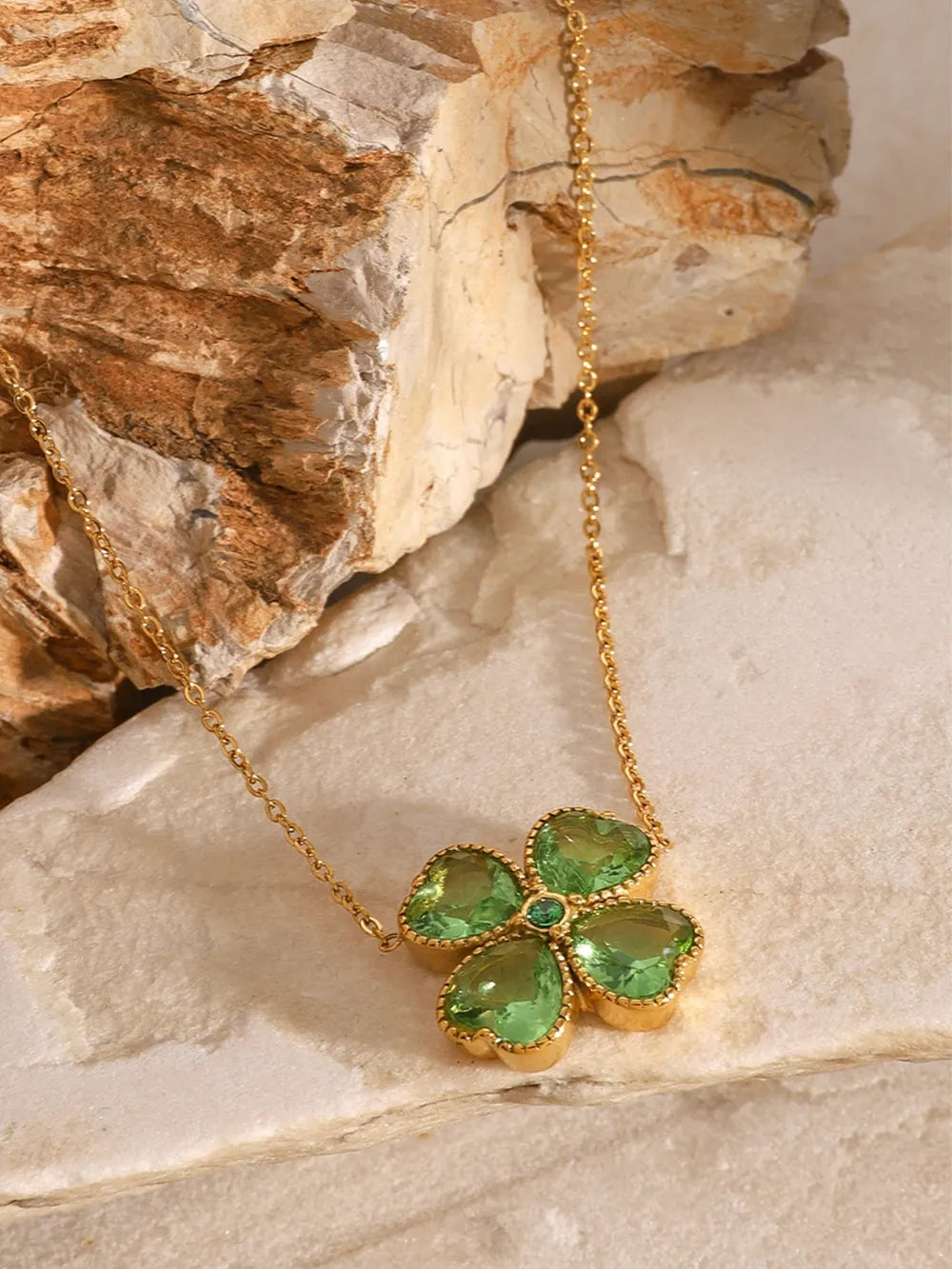 Lucky Clover Pendant Necklace – Stainless Steel & Zircon | same ANTHEM. - Green / One Size