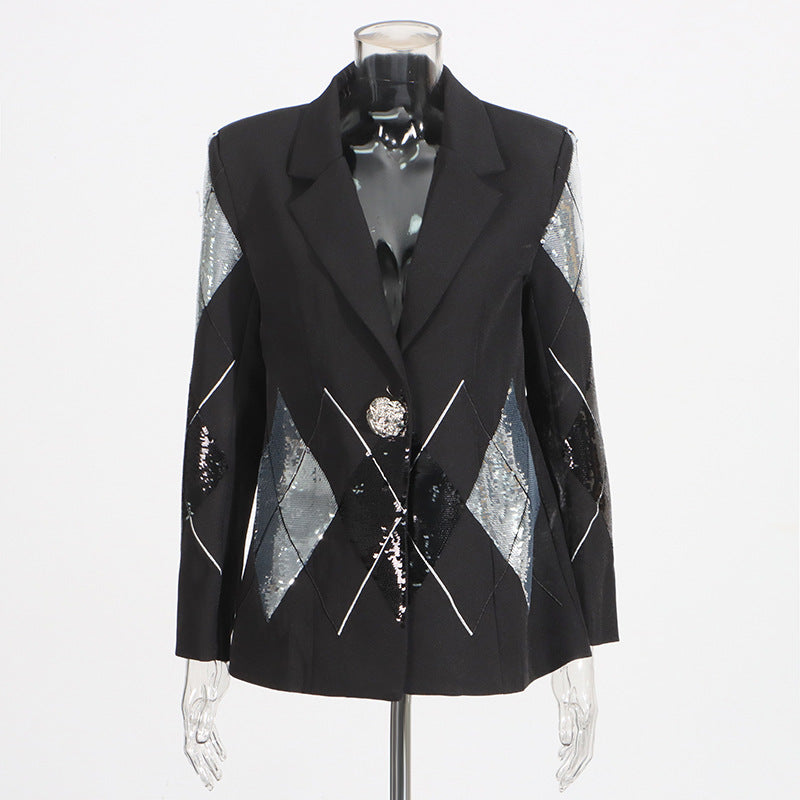Luxury Casual Patchwork Sequin Suit Jacket for Women | same ANTHEM. - Black / M