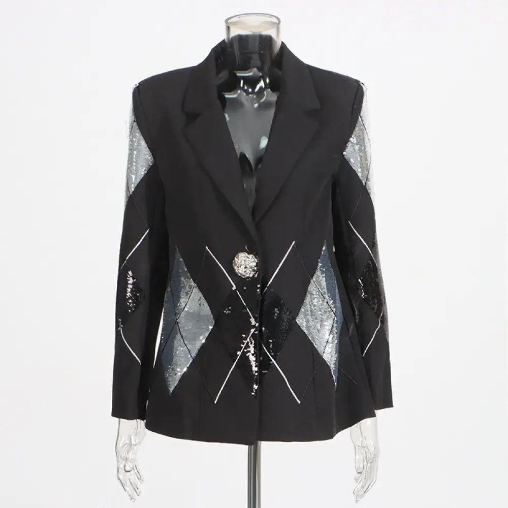 Luxury Casual Patchwork Sequin Suit Jacket for Women | same ANTHEM. - Black / M