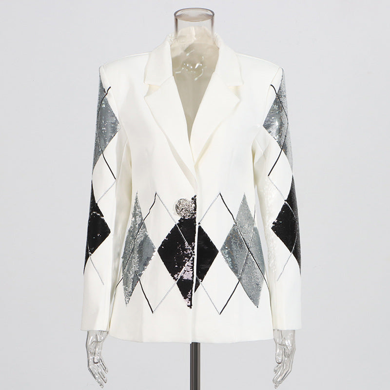 Luxury Casual Patchwork Sequin Suit Jacket for Women | same ANTHEM. - White / M