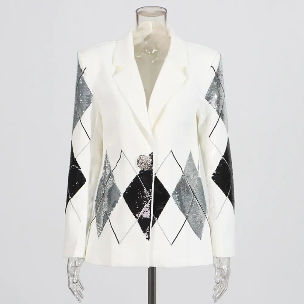 Luxury Casual Patchwork Sequin Suit Jacket for Women | same ANTHEM. - White / M