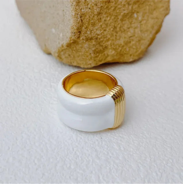 Luxury Enamel Stackable Rings – Unisex Punk Style | same ANTHEM - No. 6 / White Enemal