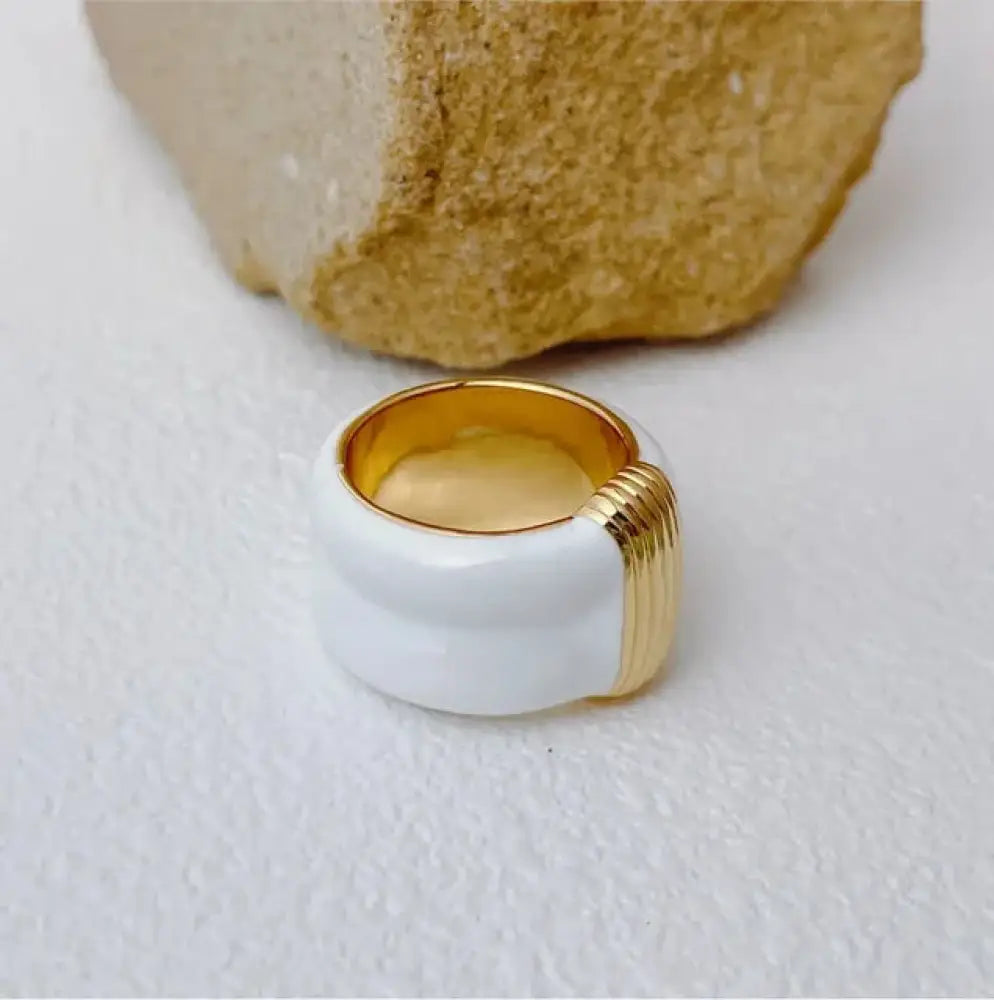 Luxury Enamel Stackable Rings – Unisex Punk Style | same ANTHEM - No. 6 / White Enemal