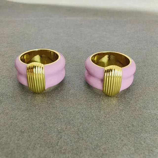 Luxury Enamel Stackable Rings – Unisex Punk Style | same ANTHEM - No.7 / Pink Enemal