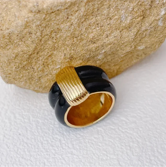 Luxury Enamel Stackable Rings – Unisex Punk Style | same ANTHEM - No.8 / Black Enemal