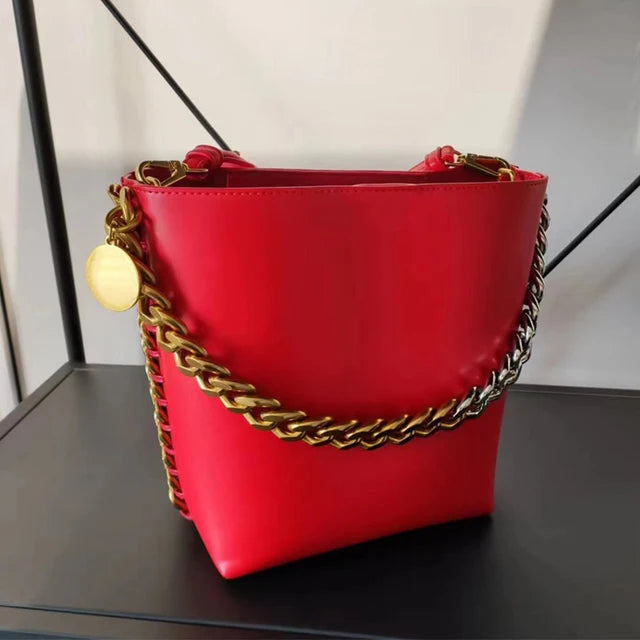 Luxury Leather Bucket Bag – Soulmate Style | same ANTHEM - Red / 21.5x18x11.5cm