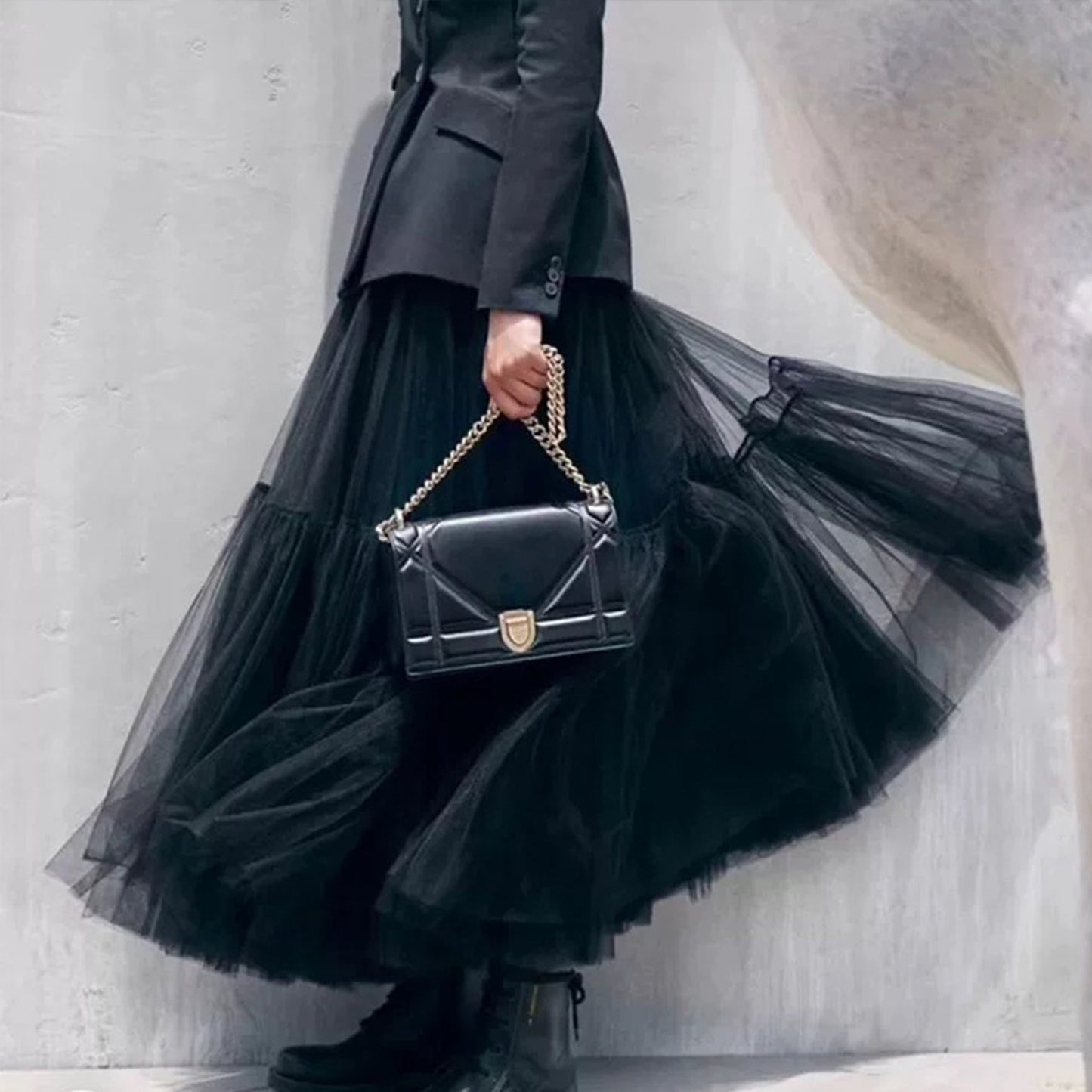 Black Mesh Maxi Hem Skirt Maxi Dress Mid-length Skirt Design Sense Gauze Skirt Big Swing Skirt Spring Clothing Womens