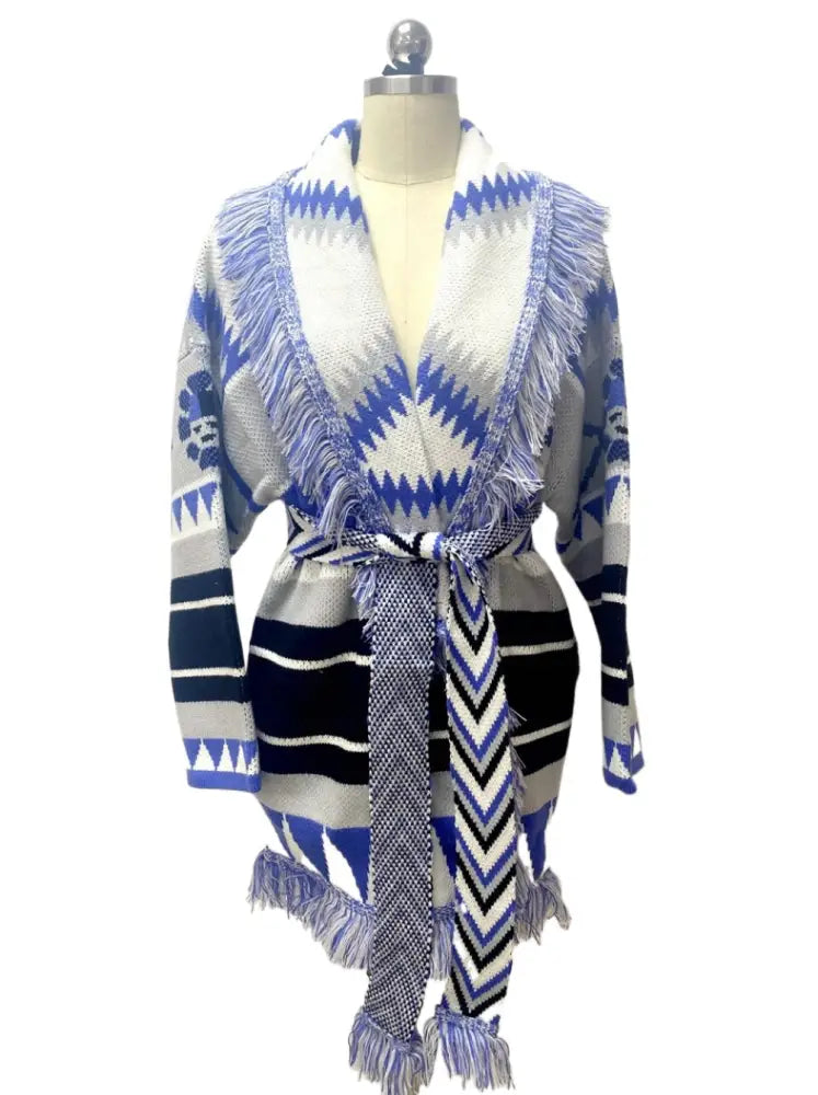 Medium Long Jacquard Cardigan | same ANTHEM. - Blue / S