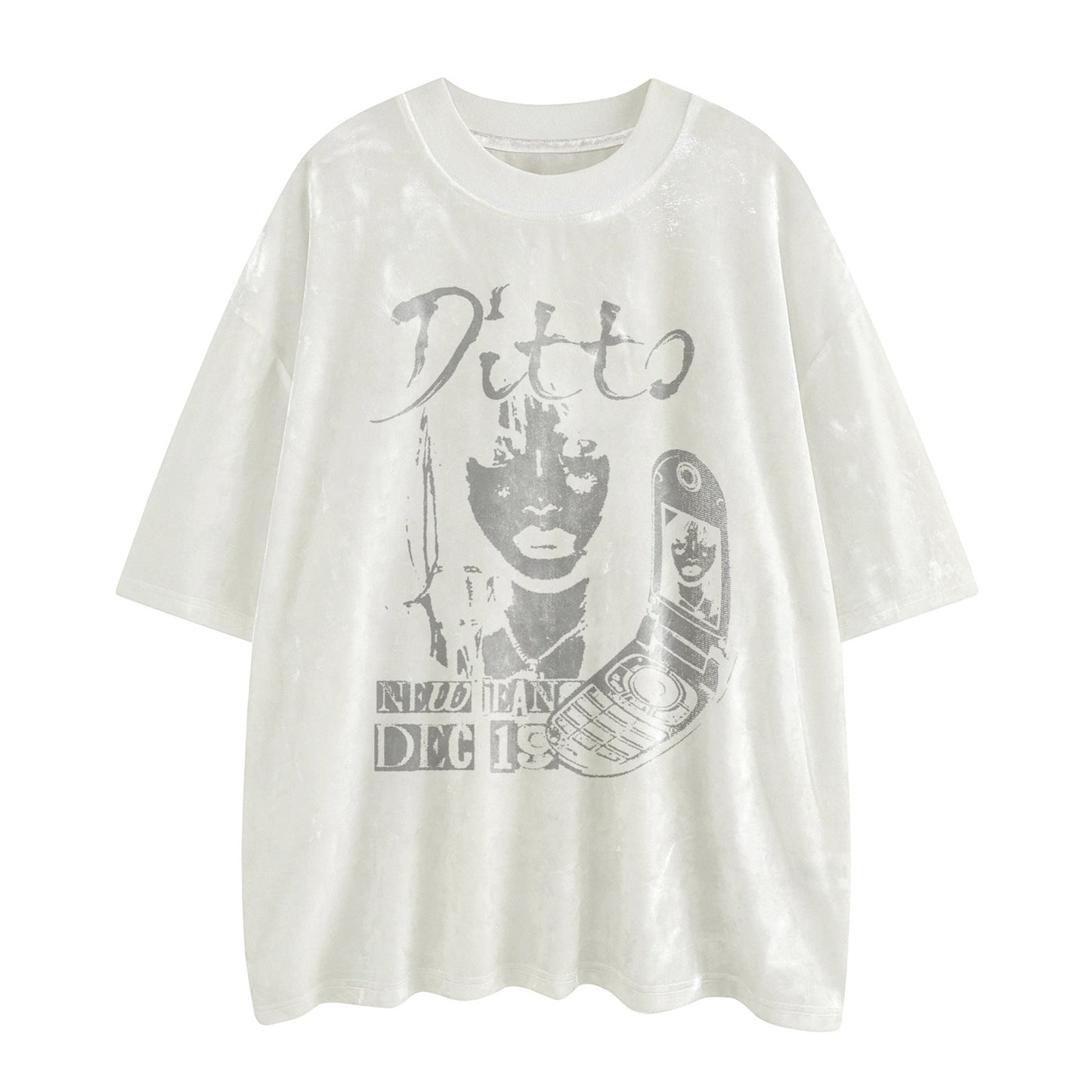Men’s Abstract Print Velvet T-Shirt | High Street Unisex Summer Top | same ANTHEM. - Apricot / S