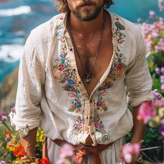 Men’s Casual Open Collar Embroidered Shirt | Boho Hippie Vibes | same ANTHEM