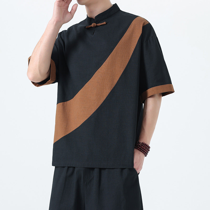 Men’s Cotton Linen Tang Suit T-Shirt – Loose Streetwear Style | same ANTHEM