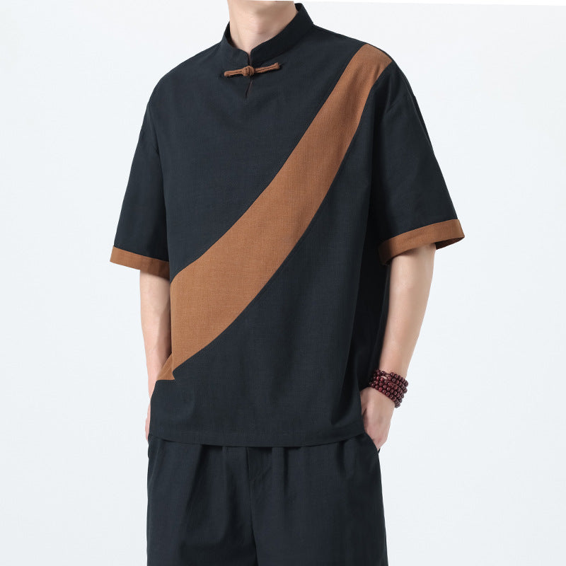 Men’s Cotton Linen Tang Suit T-Shirt – Loose Streetwear Style | same ANTHEM