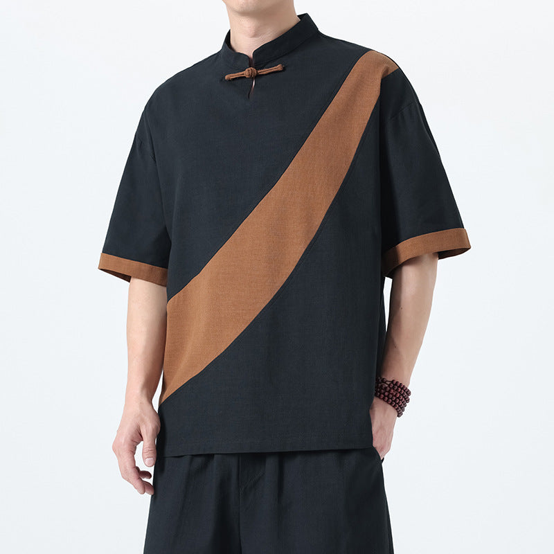 Men’s Cotton Linen Tang Suit T-Shirt – Loose Streetwear Style | same ANTHEM