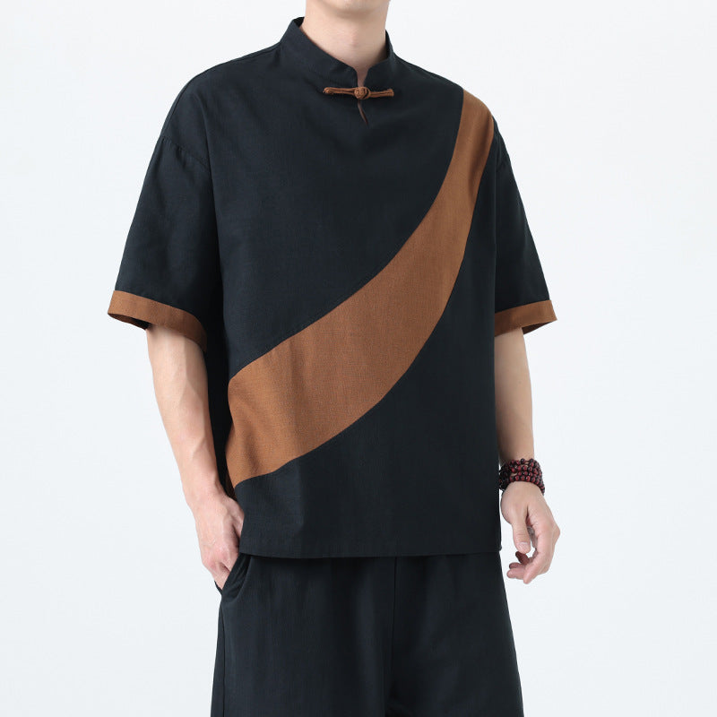 Men’s Cotton Linen Tang Suit T-Shirt – Loose Streetwear Style | same ANTHEM