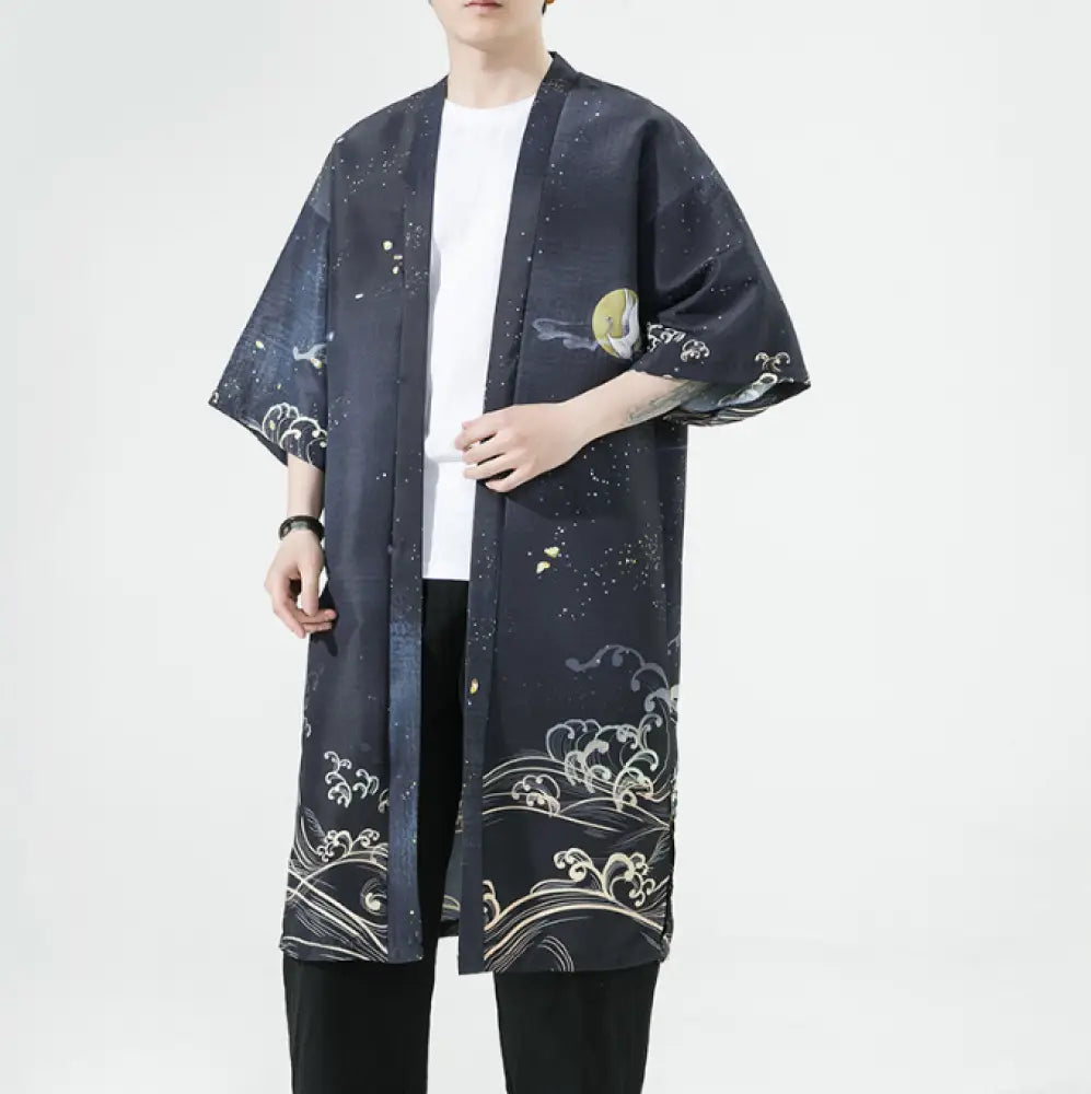 Men’s Crane Print Hanfu Cardigan | Japanese-Inspired Summer Cloak | same ANTHEM.